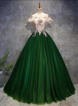 Picture of Green Tulle Ball Gown with Lace Off Shoulder Sweet 16 Dresses, Ball Gown Party Dresses Formal Dresses